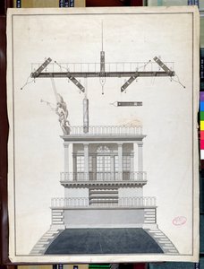 Design til en Chappe-telegrafstation til en af Louvres kupler, Paris, begyndelsen af det 19. århundrede (pen & blæk og wc på papir) af French School