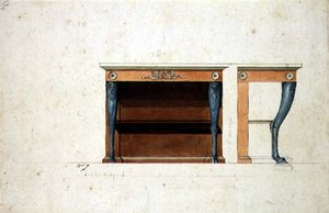 Design til et Directoire konsolbord, ca. 1795 (pen & blæk med akvarel på papir) af French School