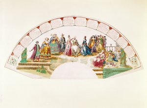 Design til en fan, der fejrer Dance and Carnival of Nations, 1733 af French School