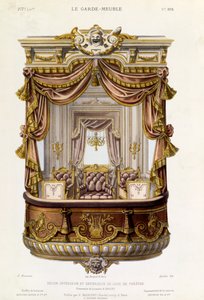 Design til interiør og eksteriør af en teaterboks, illustration fra magasinet Le Garde-Meuble, ca. 1860 af French School