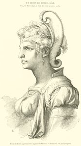 Tegning af Michelangelo opbevaret på galleriet i Firenze (gravering) af French School