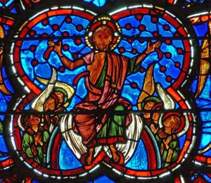 Detalje fra et vindue, der forestiller den sidste dom: Kristus af French School