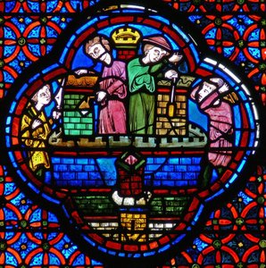 Detalje fra et vindue, der viser lignelsen om Lazarus og dyk af French School