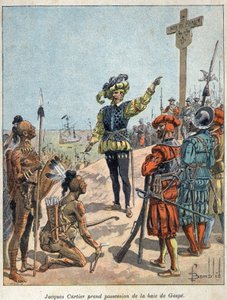 Oplev Canada: Jacques Cartier (1491-1557), fransk navigatør og opdagelsesrejsende tog Gaspe-bugten i besiddelse og erige korset den 24. juli af French School