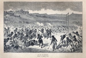 Opdaget Canada: Sport. American Indian lacrosse spil. Tegning af Gustave Dore. Indgravering fra slutningen af det 19. århundrede i "La nouvelle France" af Eugene Guenin. af French School