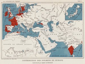 Fordeling af dysser i Europa (farve litho) af French School