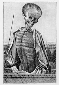Doctor Death, fra en timebog, illustration fra videnskab og litteratur i middelalderen og renæssancen, skrevet og indgraveret af Paul Lacroix, 1878 af French School