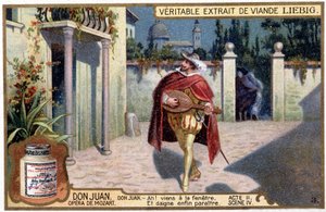 Don Juan i Troubadour: Akt II sc. IV af Mozart-operaen "" Don Giovanni""" Liebig Chromolithography, v.1900 af French School