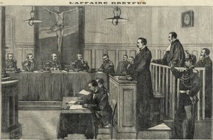 Dreyfus-sag i 1898: en høring af krigsrådet: retssagen mod kommandør Esterhazy. Stik i ”Le petit parisien” fra 1898. af French School