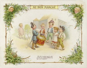 Trommlerjunge spricht mit Kindern