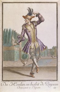Du Moulin i et bondekostume til en ballet på LOpera, udgivet af Mariette, slutningen af det 17. århundrede af French School