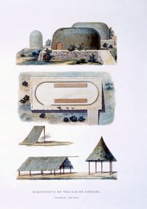 Boliger i Likiliki Village, New Ireland, 1826 af French School