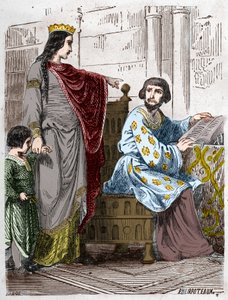 Capetianernes dynasti: Constance of Arles (986-1032), dronning af Frankrig, med Robert II den fromme (972-1031). af French School