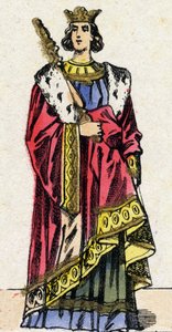 Capetianernes dynasti: Portræt af Ludvig X kaldet Hutinen (1289-1316), Frankernes konge fra 1314 til 1316. Epinal billeddannelse fra slutningen af det 19. århundrede. Privat samling. af French School