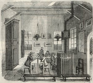 Skole for idioter i Bicetre i det 19. århundrede - Indgravering i "Tableau-de-Paris" af Edmond Texier 1852 af French School