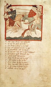 F.eks. 3028 f.51 Arthur kæmper mod kejser Lucius, fra verskrøniken om 
