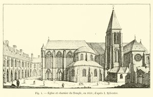 Templets kirke og kirkehus i 1650; efter I Sylvester af French School