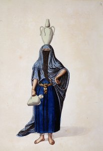 Egyptisk kvinde, der bærer en Ibrik-vandkrukke, sandsynligvis af Cousinery, osmannisk periode, tredje kvartal af 1700-tallet (wc på papir)