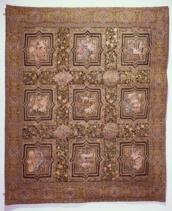 Broderet bordtæppe med bibelske scener, ca. 1600 (uld og silke på lærred) af French School