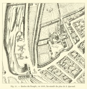 Tempelindhegning, i 1609; faksimile af J Quesnels plan af French School