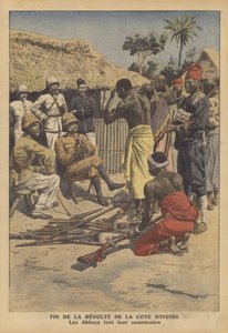 Slut på et oprør fra Abes-befolkningen i Elfenbenskysten (farve litho) af French School