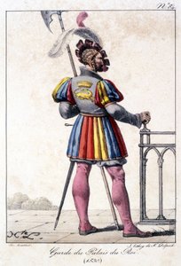 Indgravering af en vagt af Kongens Palads i 1530. af French School