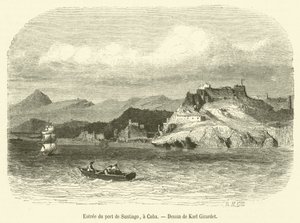 Entree du port de Santiago, til Cuba (gravering) af French School