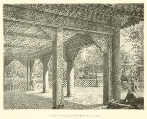 Indgang til et buddhistisk tempel i Beijing (gravering) af French School