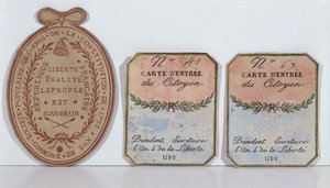Adgangskort til Forfatningens Venners Selskab i Dax, 1792 og 1793 (trykt papir) af French School
