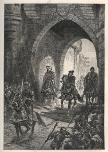 Charles VI den elskede (1368-1422), konge af Frankrig, indtog i Paris efter nedbrydningen af Maillotins oprør, i 1382 - Den franske kong Charles Vi vender tilbage til Paris - Entree af Charles VI le Bien-Aime (1368) -1422), konge af Frankrig, i Paris efter af French School