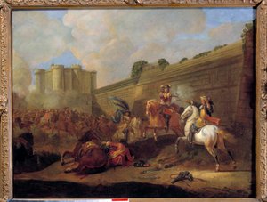 Episode de la Fronde i 1648-1652: kamp mellem to ryttere, faubourg Saint Antoine under væggene i Bastille counter-escarp Painting of the French School. 17. århundrede. Sol 0,5x0,72 m af French School