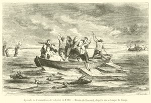 Episode af oversvømmelsen af ​​Loire i 1789 (gravering) af French School