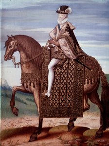 Ridesportræt af Henrik IV (1553-1610) Konge af Frankrig (Portræt af Henrik IV, konge af Frankrig) Anonymt maleri af French School