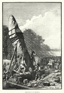 Opførelse af en menhir (gravering) af French School