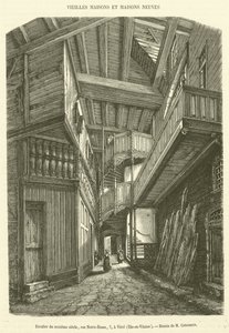 Trappe fra det sekstende århundrede, rue Notre-Dame, 7, i Vitre, Ille-et-Vilaine (gravering) af French School