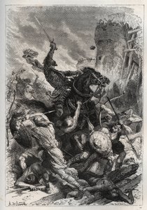 Eudes (Odon) (860-898), frankernes konge, leder kampen mod normannerne og forsvarer sejrrigt Paris (860-887) - Eudes (852-898) i kamp mod normannerne - "Frankrigs historie fortalt til mine børnebørn”” - af Francois Guizot - 1872-1876 af French School