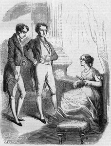 Eugene de Rastignac præsenteret for Madame de Nucingen af markisen af Adjuda. Gravering midten af 1800-tallet. Illustration til "The Father Goriot" af Honore de Balzac (1799-1850). af French School
