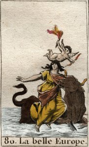 Europa kidnappet af Zeus i form af en tyr fra "Mythologie de la jeunesse" af Pierre Blanchard 1803. af French School