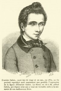 Evariste Galois, død enogtyve år gammel i 1832 (gravering) af French School