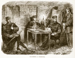 Undersøgelse af en desertør, illustration fra Cassells historie om krigen mellem Frankrig og Tyskland, 1870-1871 af French School