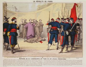 Henrettelse af ærkebiskoppen af Paris, Monseigneur Darboy, under Pariserkommunen, 1871 (farvestik) af French School