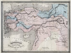 Ekspedition af Cyrus den Unge (5. århundrede f.Kr.) og tilbagetog af de ti miles - Plade udtrukket fra "" Universal Atlas for gammel og moderne geografi til beboelsesskoler"" af Vuillemin - ca. 1845 af French School