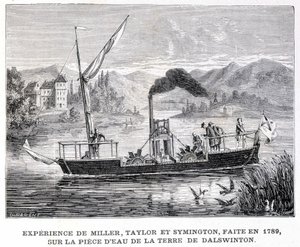 Oplevelse af Miller, Taylor og Symington, lavet i 1789, på vandstykket af Dalswintons land - i "" Album of Science; berømte lærde; Store opdagelser””” 1896. af French School
