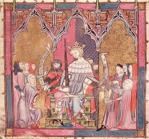 F.3r Kongen, der administrerer retfærdigheden, fra Justiniani i Fortiatum af French School