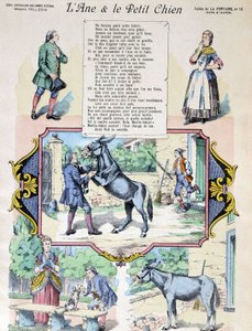 Fable de La Fontaine "Æslet og den lille hund". Billede af Epinal-Pellerin af French School
