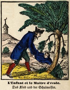 Fables de La Fontaine: barnet og skolemesteren. Billede af Epinal, første halvdel af det 19. århundrede af French School