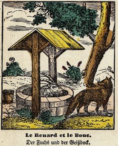 Fables de La Fontaine: ræven og de gode. Billede af Epinal, første halvdel af det 19. århundrede af French School