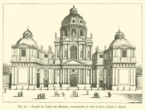 Facade af Minimes kirke, ombygget fra 1630 til 1679; efter I Marot af French School
