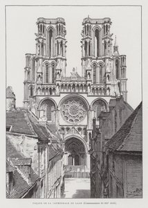 Facade af Laon-katedralen, begyndelsen af det 13. århundrede (litho) af French School