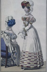 Modeplade, Paris, illustration fra Le Petit Courrier des Dames, ca. 1820 (farvegravering) af French School